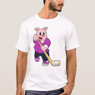 T-shirt Cochon de hockey sur glace avec bâton de hockey su