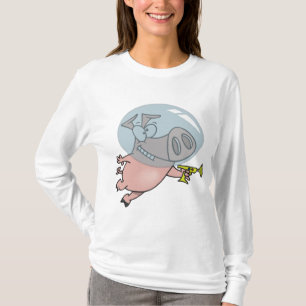 T-shirt Cochon de l'espace avec un pistolet à rayon astron