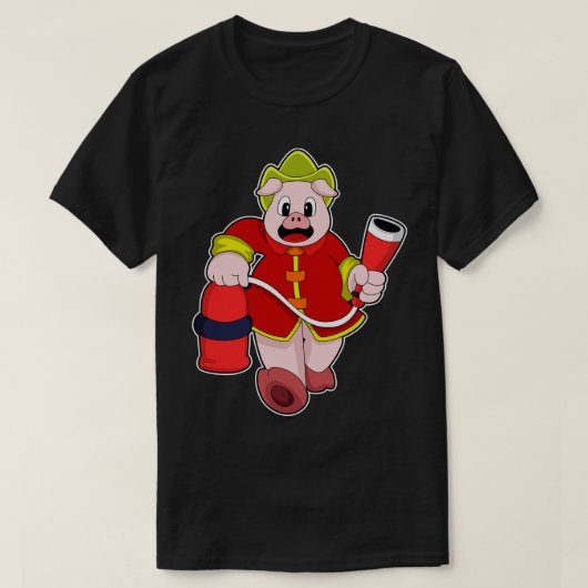 T-shirt Cochon de pompier avec extincteur (Design devant)