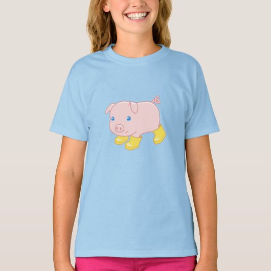 T-shirt Cochon de porc mignon en bottes en caoutchouc jaun (Devant)
