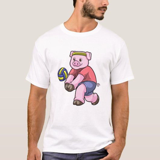 T-shirt Cochon de sport avec volleyball (Devant)