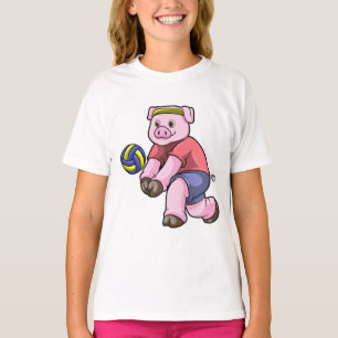 T-shirt Cochon de sport avec volleyball