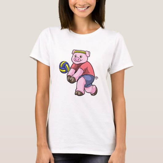 T-shirt Cochon de sport avec volleyball (Devant)