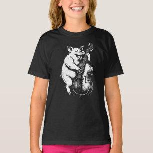 T-shirt cochon drôle joue contrebasse dans un groupe de ja