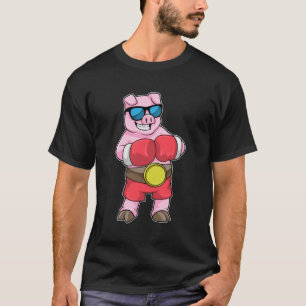 T-shirt Cochon en boîte avec gants de boxe