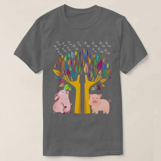 T-shirt Cochon en dessous de l'arbre peppa (Design devant)