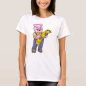 T-shirt Cochon en fermier avec paille (Devant)