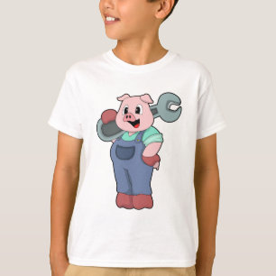 T-shirt Cochon en mécanique avec clé
