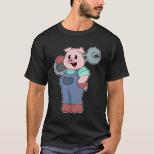 T-shirt Cochon en mécanique avec clé