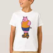 T-shirt Cochon en patinage avec patins en ligne (Devant)