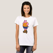 T-shirt Cochon en patinage avec patins en ligne (Devant entier)