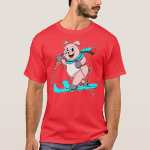 T-shirt Cochon en skieur avec ski