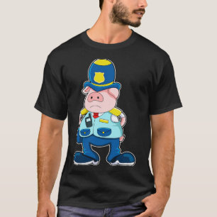 T-shirt Cochon en tant qu'agent de police avec Casquette u