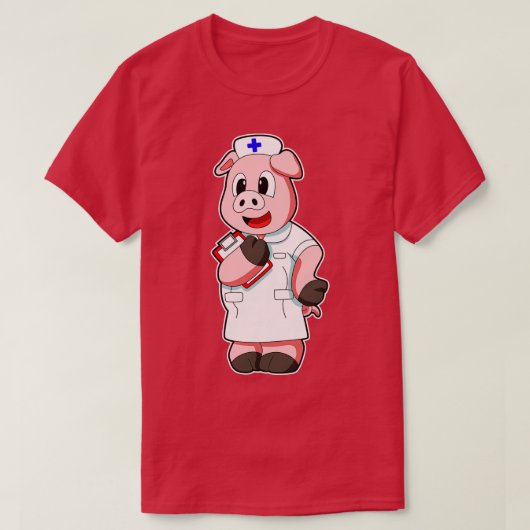 T-shirt Cochon en tant qu'infirmière avec fumée (Design devant)