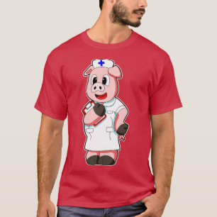 T-shirt Cochon en tant qu'infirmière avec fumée
