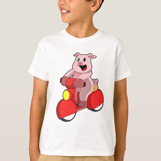 T-shirt Cochon en vélo avec Scooter (Devant)