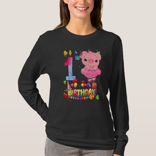 T-shirt Cochon Enfants 1 an Vieux porc Anniversaire Fille (Devant)