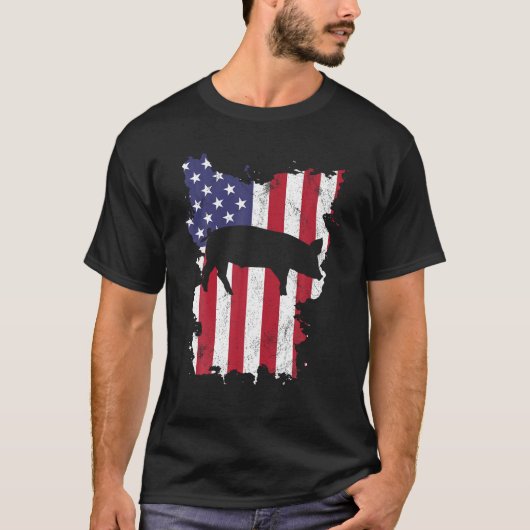 T-shirt Cochon Farm 4 juillet USA Drapeau US Amérique Vint (Devant)