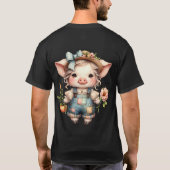 T-shirt Cochon fermier mignon dans les salons avec fleurs (Dos)