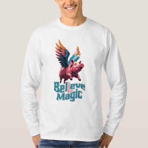 T-shirt Cochon mignon avec ailes colorées Croire en la m