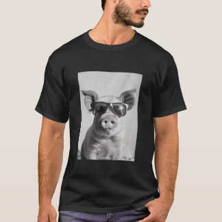 T-shirt Cochon mignon avec des lunettes de soleil Photo de