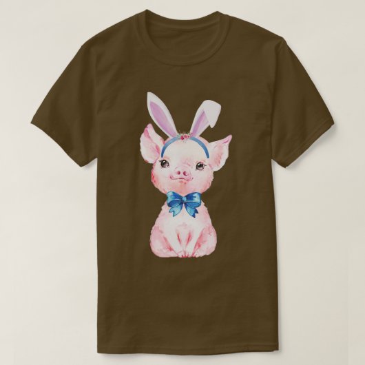 T-shirt Cochon mignon avec lapin ceinture drôle Jour de Pâ (Design devant)