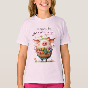 T-shirt Cochon Mignon Fantaisiste "Je préférerais jardiner