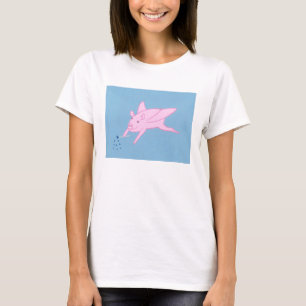 T-shirt Cochon rose volant faisant des étoiles bleues Tee
