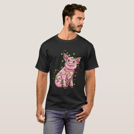 T-shirt Cochon Tangé Dans Les Lumières Père Noël Cadeau Po (Devant entier)