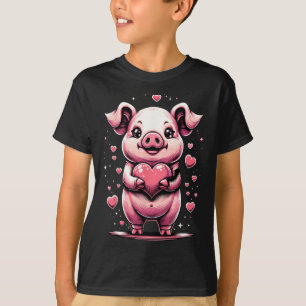 T-shirt Cochon tenant un cœur Saint-Valentin Mignon Valent