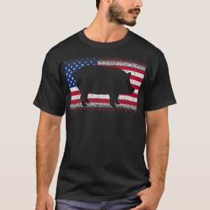 T-shirt Cochon Vintage Avec Drapeau Américain USA Ferme In