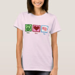 T-shirt Cochons d'amour de paix<br><div class="desc">Symbole de paix,  coeur,  et un joli cochon avec une queue bouclée. Rose !</div>