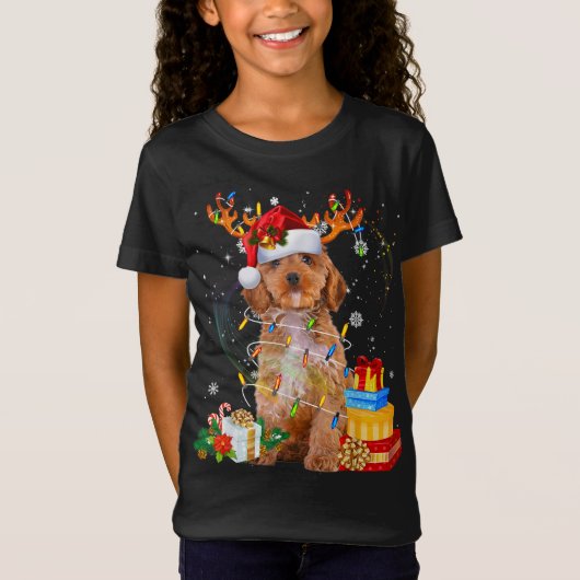 T-Shirt Cockapo Reindee Noël lumières Drôle Chien Noël (Devant)