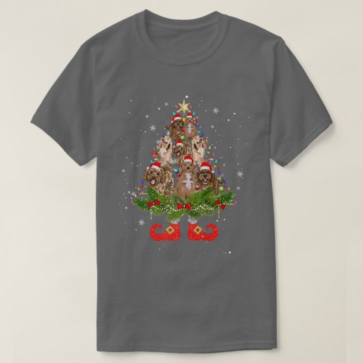 T-shirt Cockapoo Christmas Tree Lights mignon Chien de Noë (Design devant)