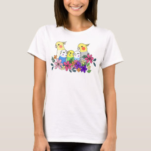 T-shirt Cockatiel Budgie Parakeet aux fleurs d'oiseau