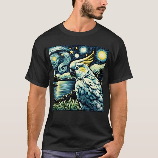 T-shirt Cockatoo de nuit Starry Parrot Van Gogh Oiseau Amo (Devant)