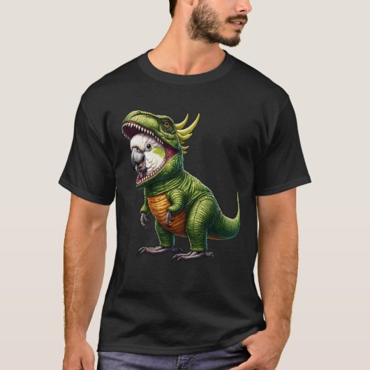 T-shirt Cockatoo Parrot Portant Une Tenue Dinosaure Drôle (Devant)