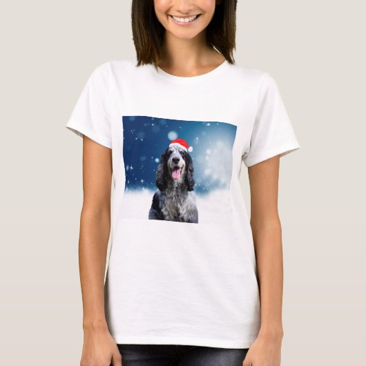 T-shirt Cocker Spaniel Chien Avec Noël Santa Hat (Devant)