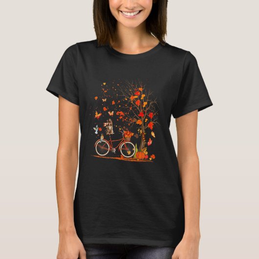T-shirt Cocker Spaniel Chien Citrouille Bicyclette Automne (Devant)