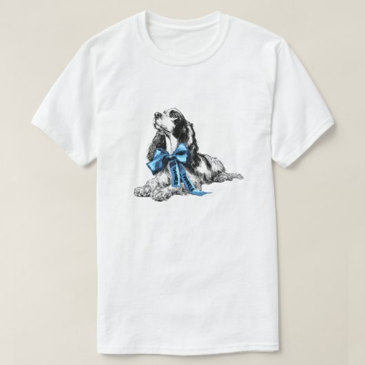 T-shirt Cocker Spaniel Dog with Blue Bow Hand-Drawn Sketch (Design devant)