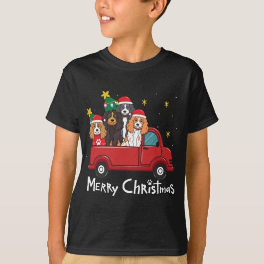 T-shirt Cocker Spaniel Noël Camion Arbre Chien Maman Noël  (Devant)