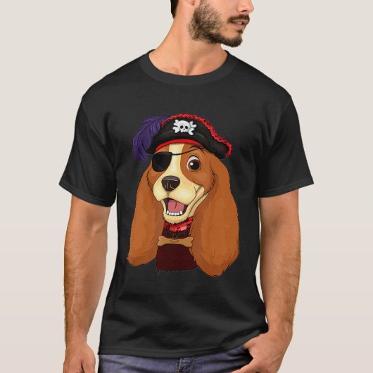 T-shirt Cocker Spaniel Pirate Skull Crossbones Halloween C (Devant)