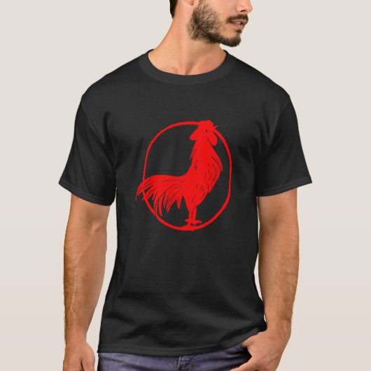 T-shirt Cocky Red Rooster Zodiak Chicken Silhouette (Devant)