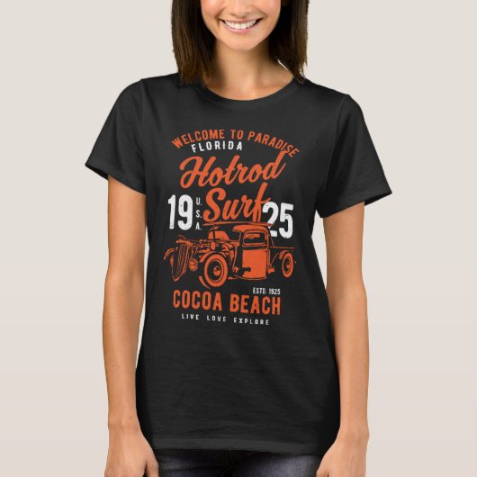 T-shirt Cocoa Beach Florida Retro Hotrod Surf Distressed (Devant)
