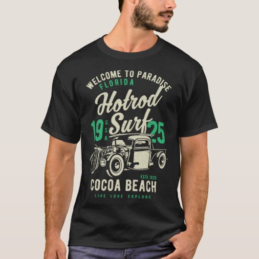 T-shirt Cocoa Beach Florida Retro Hotrod Surf Distressed   (Devant)