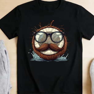 T-shirt Coconut Hipster Drôle avec Moustache et Lunettes 