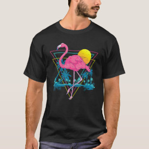 T-shirt Cocotiers Palmiers Flamant rose rose Coucher de so