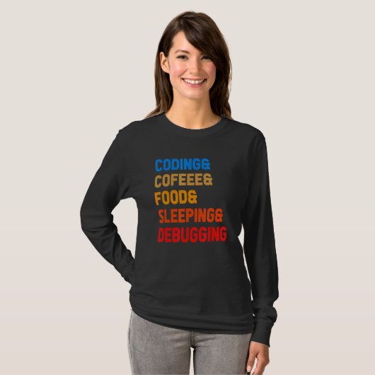 T-shirt Codage Café Aliments Dormir Programmateur C (Devant entier)