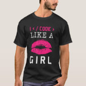 T-shirt Code Comme Une Fille Lèvres Coder Logiciel De Prog (Devant)