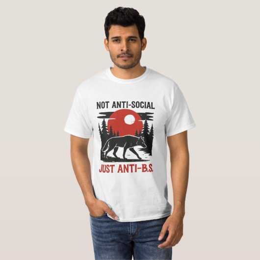 T-shirt Code de Loup Solitaire – Pas Antisocial, Juste Con (Devant entier)